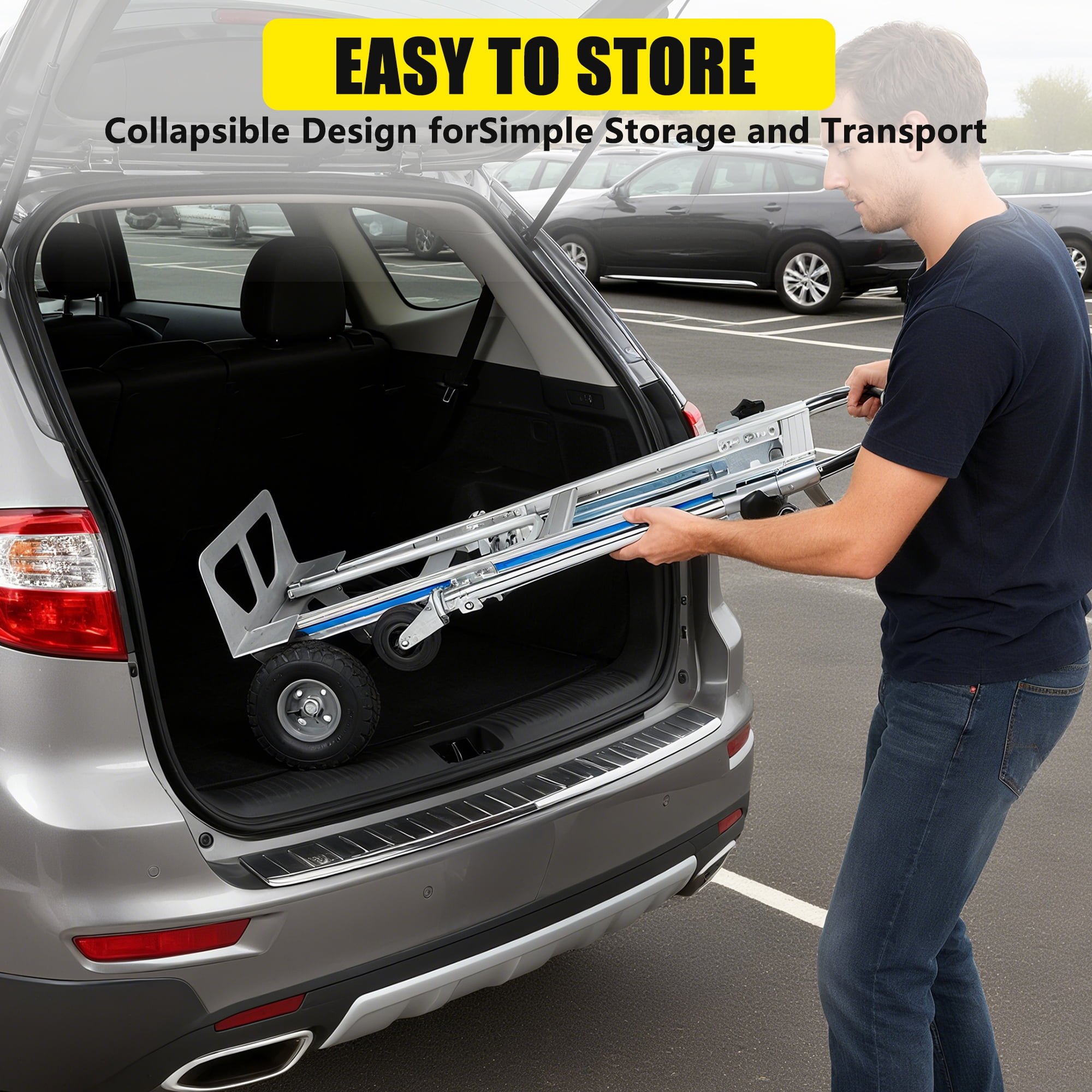 Huisuilinss Folding Hand Truck,Aluminum Convertible Hand Truck,Platform Truck Dolly Cart With 4 Wheel For Transport And Moving In Warehouse Supermarket Garden Grocery Office Home