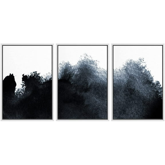 IDEA4WALL Framed Canvas Print Wall Art Set Dark Watercolor Pastel Paint Strokes Abstract Shapes Modern Art Decorative Landscape Rustic for Living Room, Bedroom, Office - 24"x36"x3 White