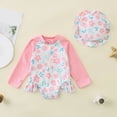 thumbnail image 2 of mgoYE Swimsuit for Baby Girl 6 Months Baby Girl Swimsuit Long Sleeve One-Piece Swimwear with Hat Rash Guard Ruffle Floral Zipper Beach Infant Bathing Suit(Pink,6-9 Months), 2 of 4