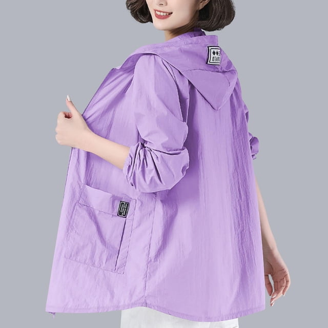 Veste de Protection Solaire pour Femmes Légère à Capuche Manches Longues pour Randonnée en Plein Air Violet TTG
