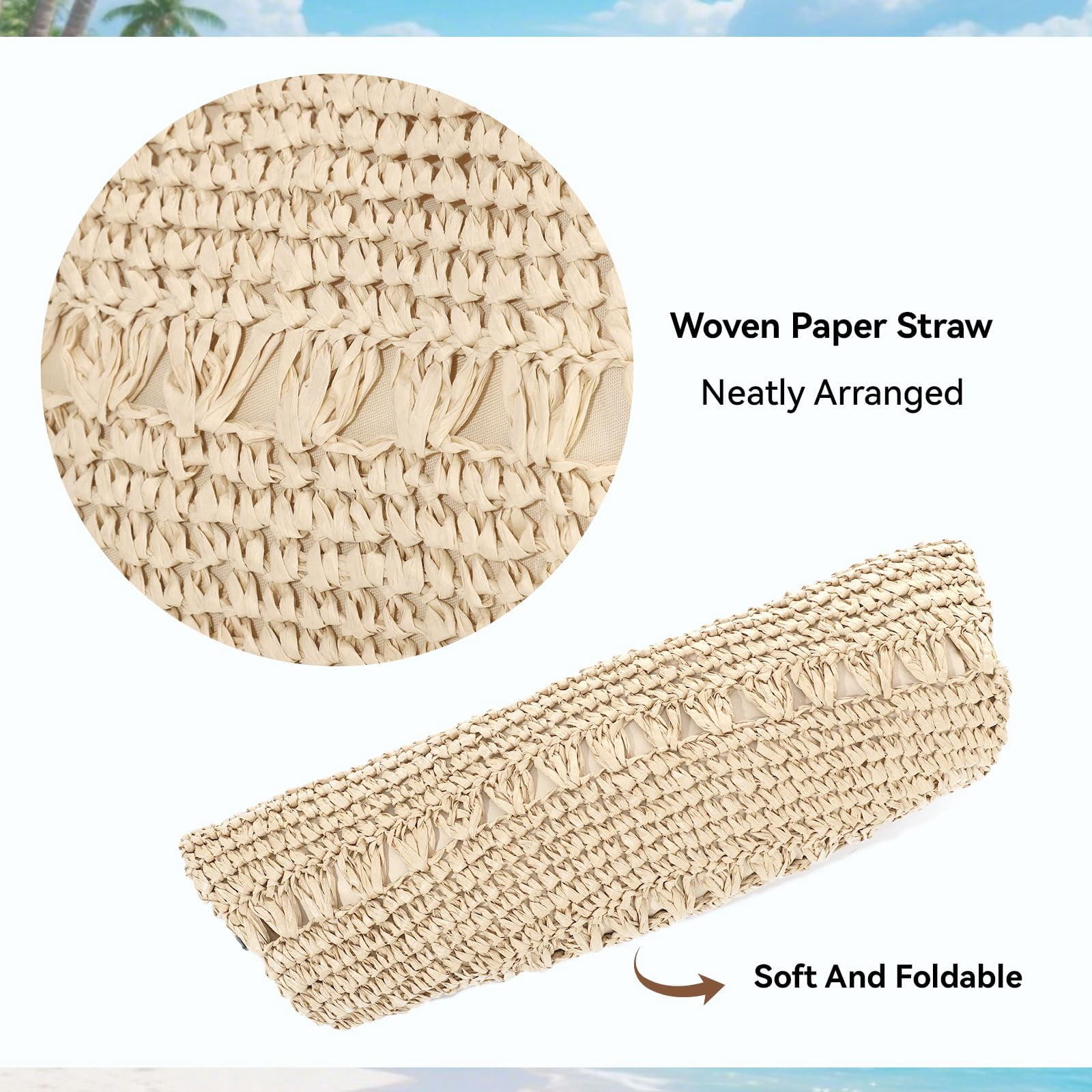 Beach Bags for Women Woven Summer Purses 2026 | Crochet Straw Bags, 13.8" Large Capacity, Tote with Magnetic/Zipper, Boho Handbag, Spring Summer, Vacation Purse