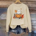 thumbnail image 2 of Women's Halloween Sweatshirts Pumpkin Print Sweatshirt Cute Graphic Crewneck Sweatshirt Funny Long Sleeve Tops Basic Pullover for Spring Autumn Winter Khaki L, 2 of 4