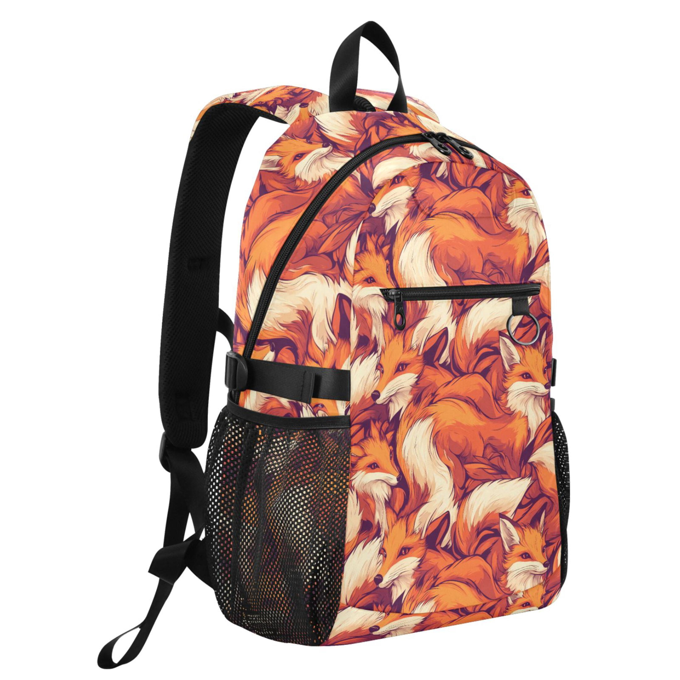 JIALIOU 14" Laptop Backpack Waterproof Airline Approved Stylish Casual Daypack for Travel Business College Work, Cartoon Foxes
