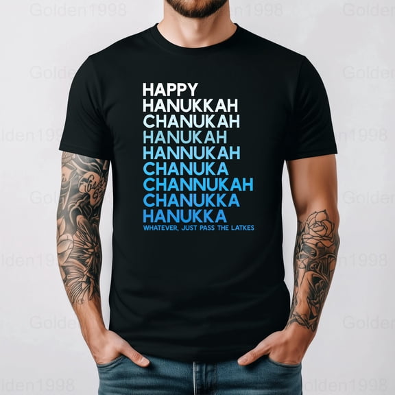 Happy Hanukkah Jewish Holiday Chanukah Menorah Dreidel Themed Graphic,for men & women up to 5XL