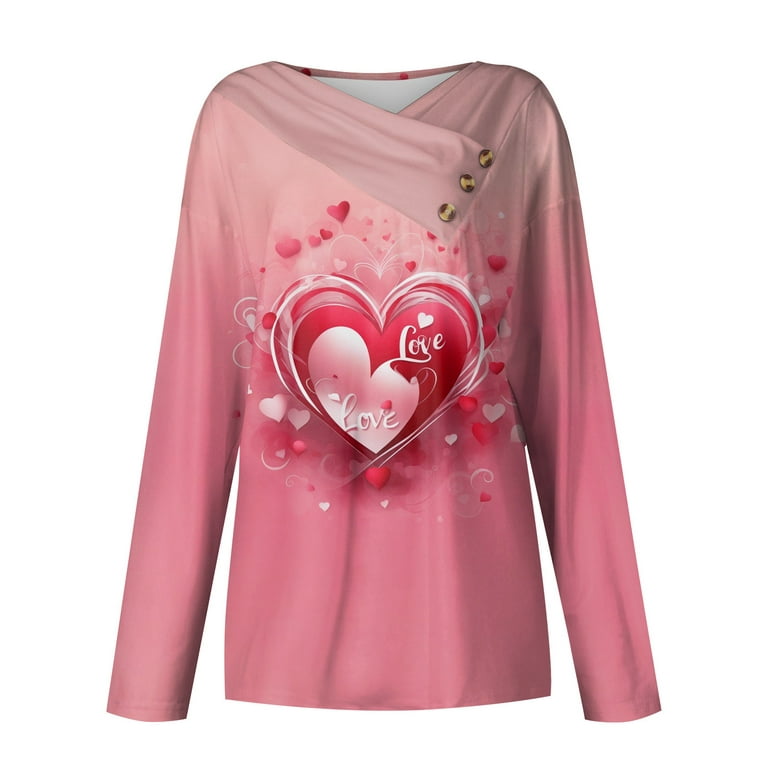Clearance 2024 Valentine's Day Women's Top Casual Button Collar Long Sleeve  Shirt Print Fashion Matching Shirt T-shirt Gifts for Women