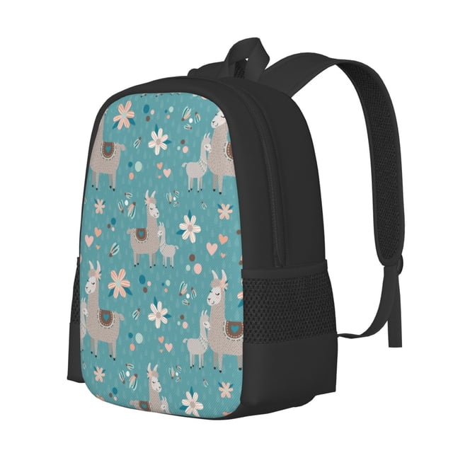 Fotbe Teal Mama Llama Pattern Student Backpack –School backpack Large Capacity Durable and Ergonomic Backpack with Laptop Compartment and Multiple Pockets