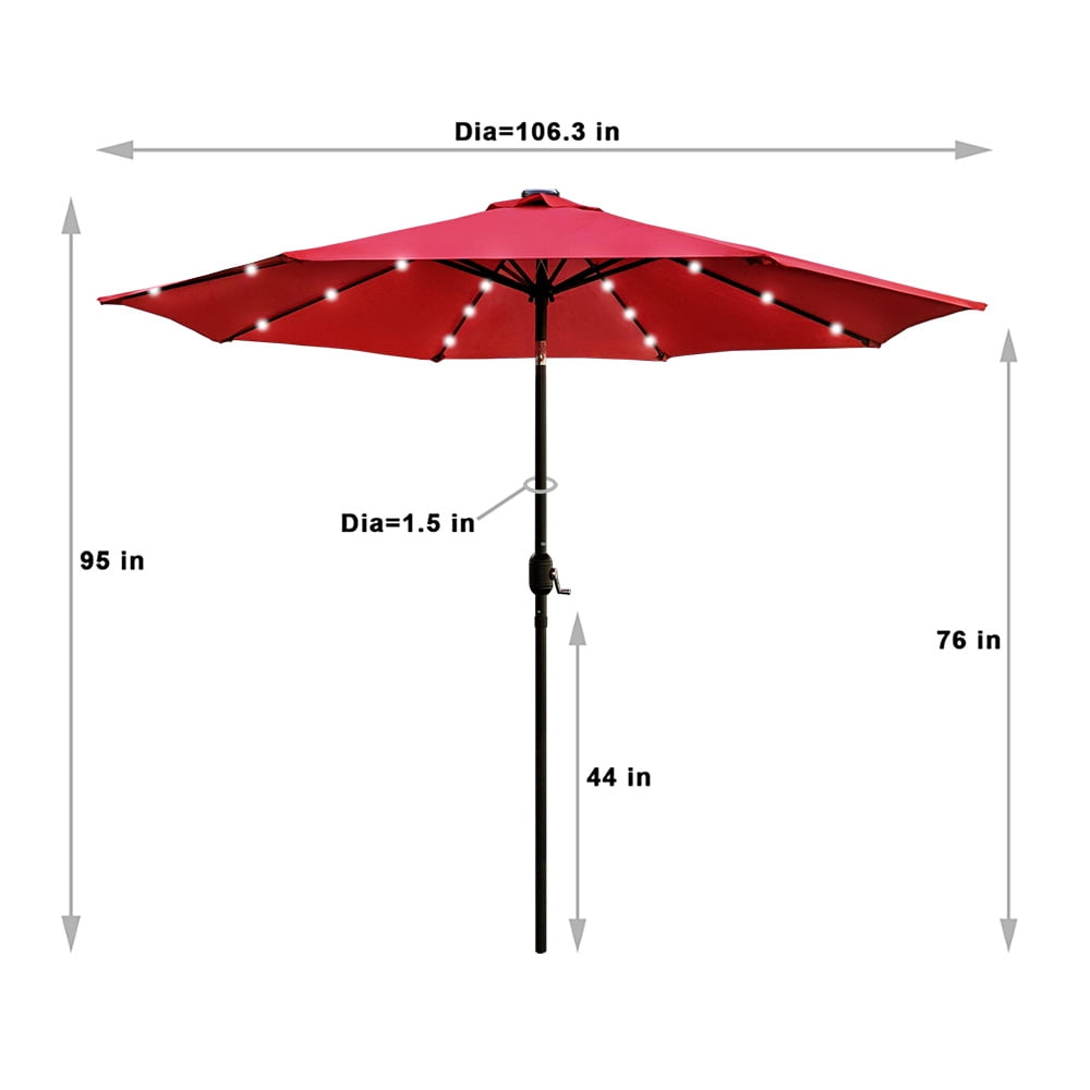 Abble 9 Feet Crank & Tilt Lighted Patio Umbrella-Red