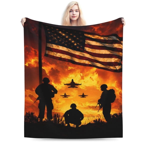 Veterans Blanket Gifts for Women, Patriotic Army Flannel Blanket, Soft Warm Lightweight Throw Blankets for Bed Couch Home Travel American Flag Decor 50x40