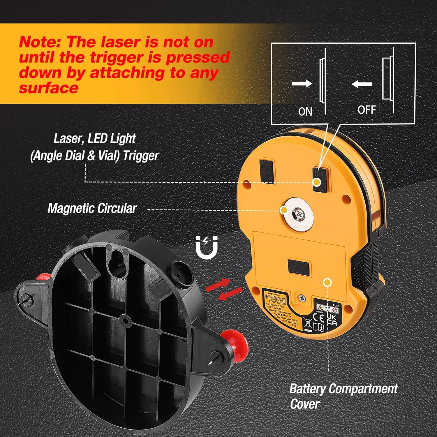 PREXISO Multi Surface Laser Level LED Light Vial, 30Ft Horizontal & Vertical Line Laser with Wall Mount Base, 2 Pins, 10 Sticker, 2 AA Batteries