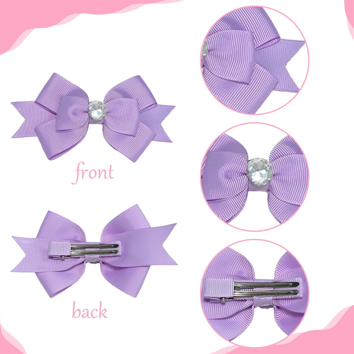 JoyBowie 12 Pcs 4.5 Inch Rhinestone Grosgrain Hair Bows, Alligator Clips for Girls