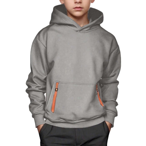 ZXLBBD Boys Hooded Sweatshirt with Front Pocket Solid Color Oversized Pullover for Kids Youth Athletic Comfort Loose Casual Schoolwear