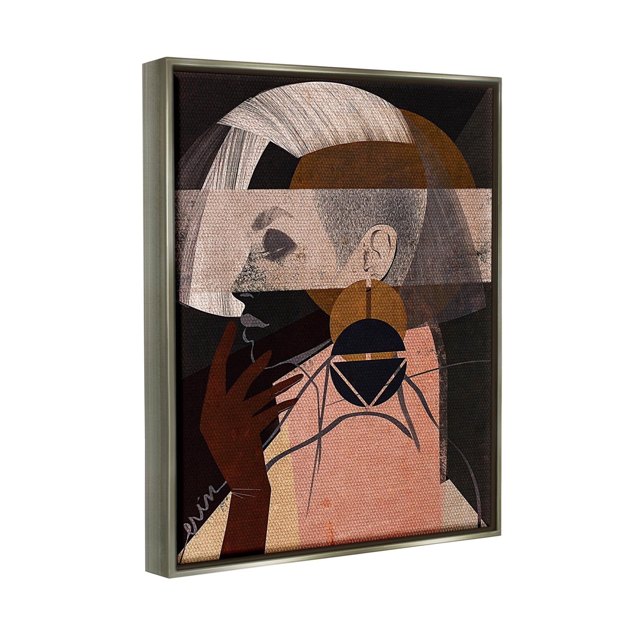 Layered Collage Woman Portrait Abstract Graphic Art Luster Gray Framed Art Print Wall Art