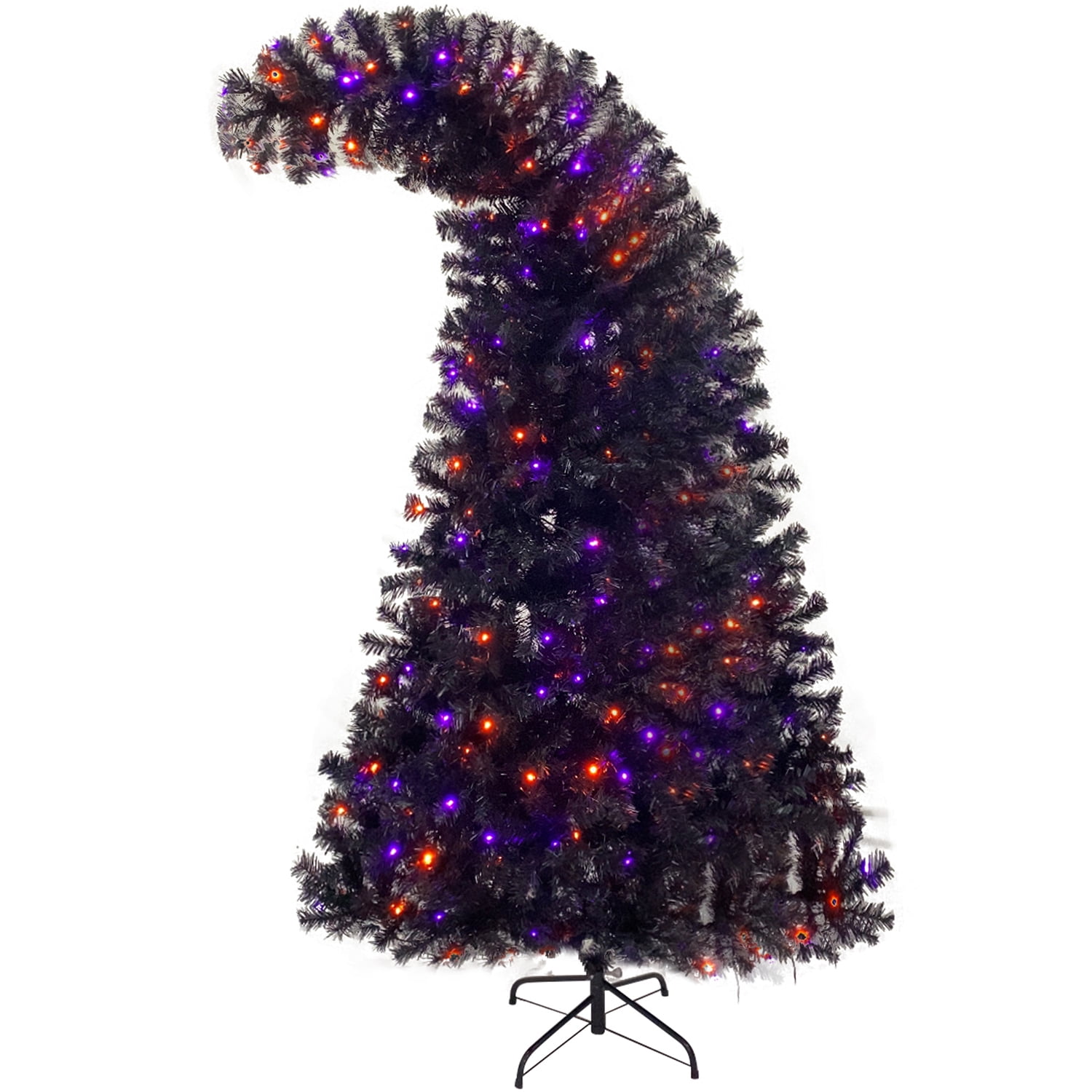 Kadyn 6ft Christmas Tree, Hinged Fraser Fir Artificial Fir Bent Top Christmas Tree, Pre-lit Slim Christmas Tree with LED Lights, Purple