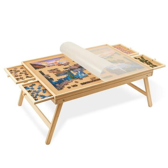 Jumbl 1000-Piece Puzzle Board with Drawers, Foldable Legs & Cover - Wooden Jigsaw Puzzle Table