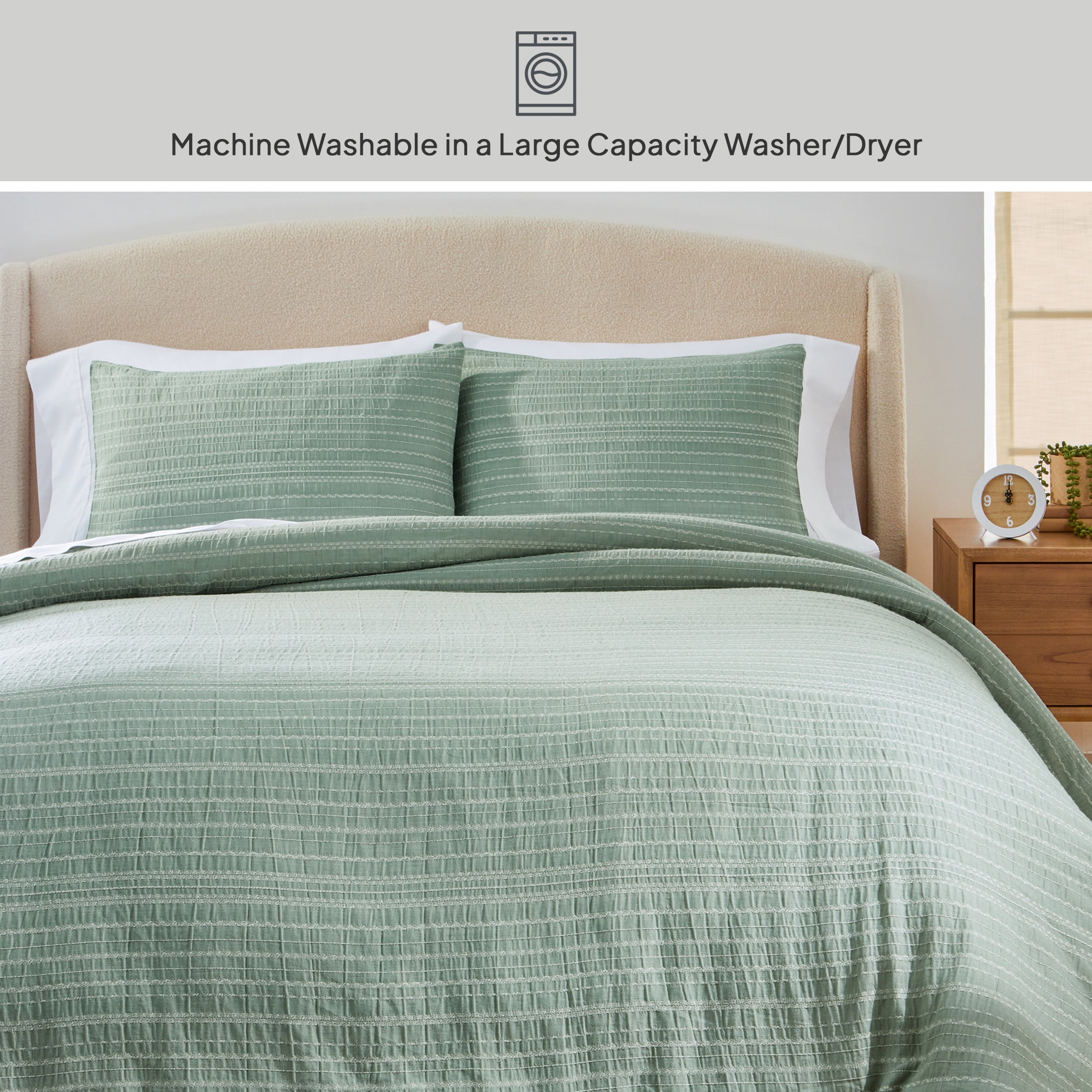 Better Homes & Gardens Full/Queen Comforter Set, All-Season, 3-Piece, Green Stripe
