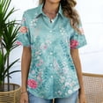 thumbnail image 4 of ASDFVBKG Women's Stain Long Sleeve Polo Shirt Casual Collared Shirts Button Down Fashion Business Vintage Floral Print Women's Tops Green L, 4 of 7