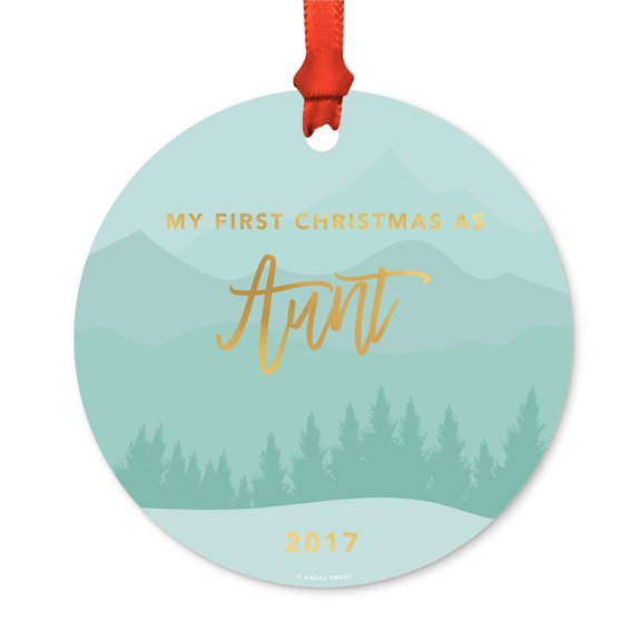 Metal Christmas Ornament, My First Christmas As Aunt 2017, Winter Wonderland Forest, Includes Ribbon and Gift Bag