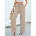 thumbnail image 3 of SHOWMALL Women's Pants High Waisted Pants Light Khaki L Casual Loose Trousers with Slant Pockets, 3 of 10