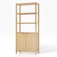 thumbnail image 3 of UBesGoo 71“ Tall Wood Bookcase, 6-Tier Standard Fluted Bookshelf with Storage Cabinet for Living Room Office, Oak, 3 of 15
