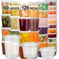 thumbnail image 1 of Juego de 60 Contenedores para Alimentos y Preparación de Comidas (Meal Prep), Toppers de Plástico Reutilizables, 3 Tamaños (32/16/8 oz), Aptos para Microondas y Congelador, Sin BPA, 1 of 8