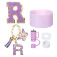 thumbnail image 1 of Juego de accesorios para taza Uxcell para vaso con asa, que incluye cubierta de silicona para popote, bota, tapón a prueba de derrames, encanto de asa, etiqueta de iniciales letra R, 1 of 7