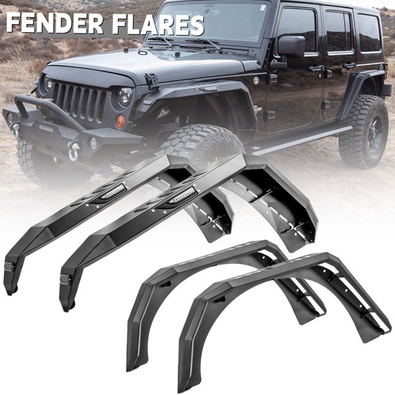 For 2007-2018 Jeep Wrangler JK/JKU Fender Flares 4pcs Front & Rear Powder Coated