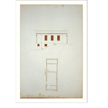 Historic Print, [Houses and a church (Buildings Erected or Proposed to be Built in Virginia"). Side elevation and basement floor plan]" - 2, 16" x 20"