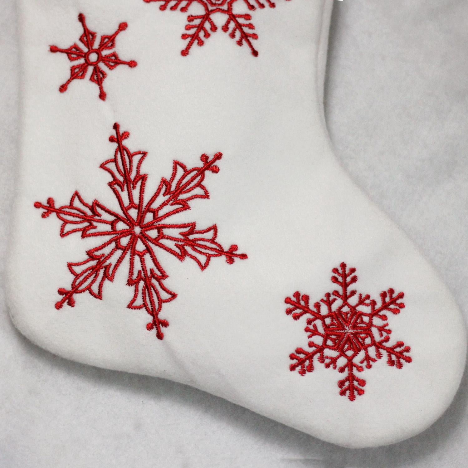 18" Red and White "Merry Christmas" Snowflake Embroidered Christmas Stocking