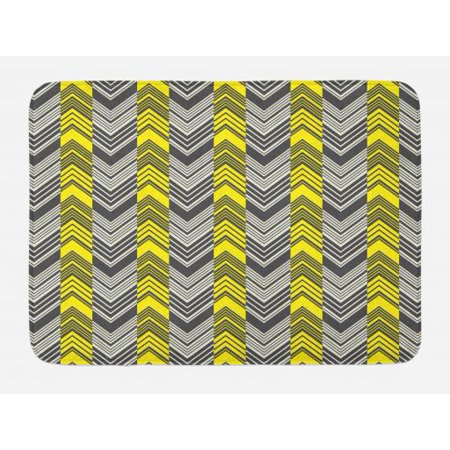 Yellow And White Bath Mat Herringbone Pattern With Angled Lines Geometric Chevron Zigzags Non Slip Plush Mat Bathroom Kitchen Laundry Room Decor