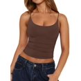 thumbnail image 3 of Camiseta sin mangas REORIA para mujer, cuello redondo, marrón oscuro, 3 of 6