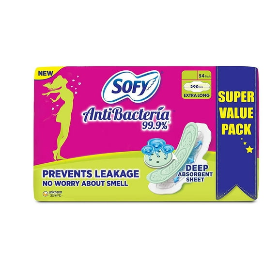 Sofy Anti Bacteria Extra Long Sanitary Pads (Pack Of 54 Pads)