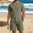 thumbnail image 7 of YanHoo Men's Casual Sets 2 Piece Short Sleeve Button Down Shirts Matching Solid Color Shorts Summer Beach Vacation Outfits, 7 of 7