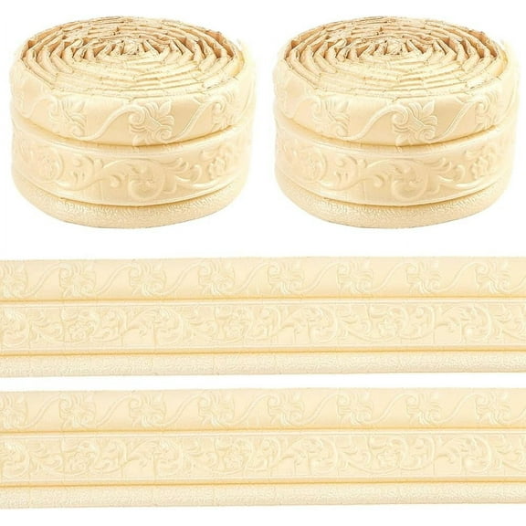 1 set 2pcs Foam 3D Self-Adhesive Waterproof Wallpaper Border Flower Lines Skirting Stickers Wall Trim for Living Room Home Office Hotel DIY Decoration Goldenrod 80mm