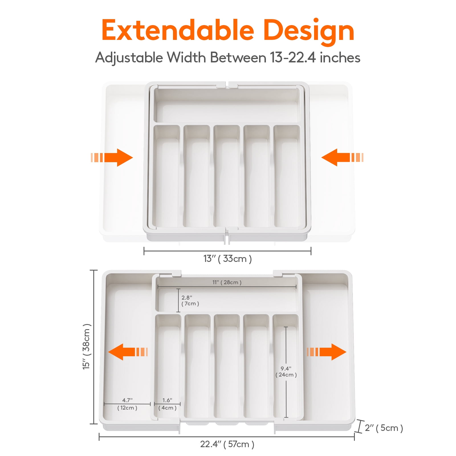 Lifewit Silverware Drawer Organizer, Expandable Utensil Tray BPA Free, Adjustable Flatware Storage for Spoons Forks Knives, 13"-22.4", White