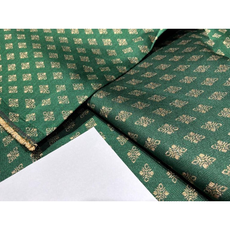 Silk Brocade fabric EMERALD GREEN with gold motif Jacquard 54