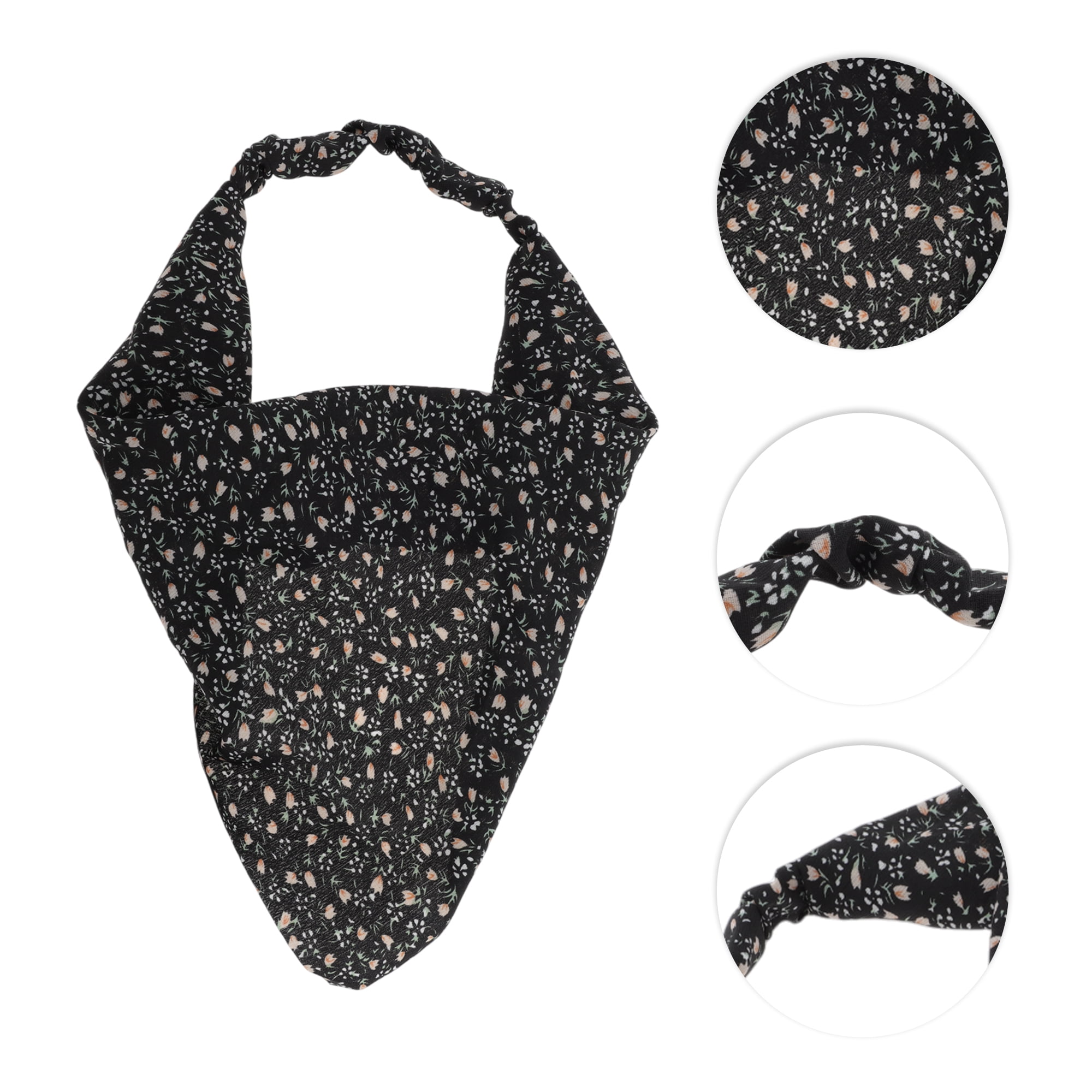 Unique Bargains 1pc Stylish Ditsy Floral Headwrap 9.25''x8.86'' Black