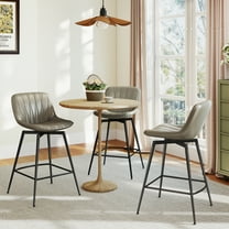 RTVR 30" Swivel Upholstered Bar Stools Set of 3 with Back & Footrest, Counter Height Bar Chairs for Kitchen Island, Faux Leather in Gray
