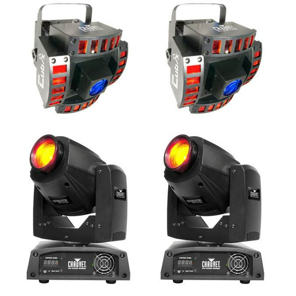 2 CHAUVET Intimidator Spot 250 LED DMX Moving Yoke DJ Lights + 2 Cubix