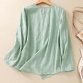 thumbnail image 5 of XPMWRP Linen Shirts for Womens Crew Neck Long Sleeves Solid Color Loose Fashion Casual Comfy T-Shirt Blouse Pullover Tops Green M, 5 of 6