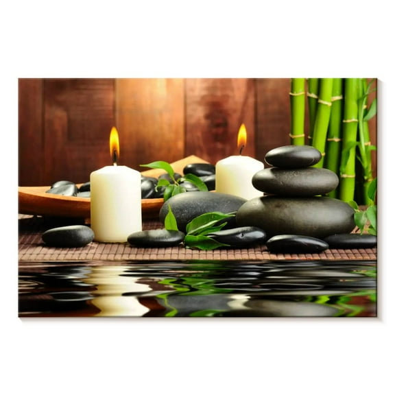 Elephant Stock Zen Bamboo Spa Wall Art - Horizontal Canvas Wall Art - Living Room Wall Decor - Wellness Canvas - Brown And Green Decor - 12" x 8"