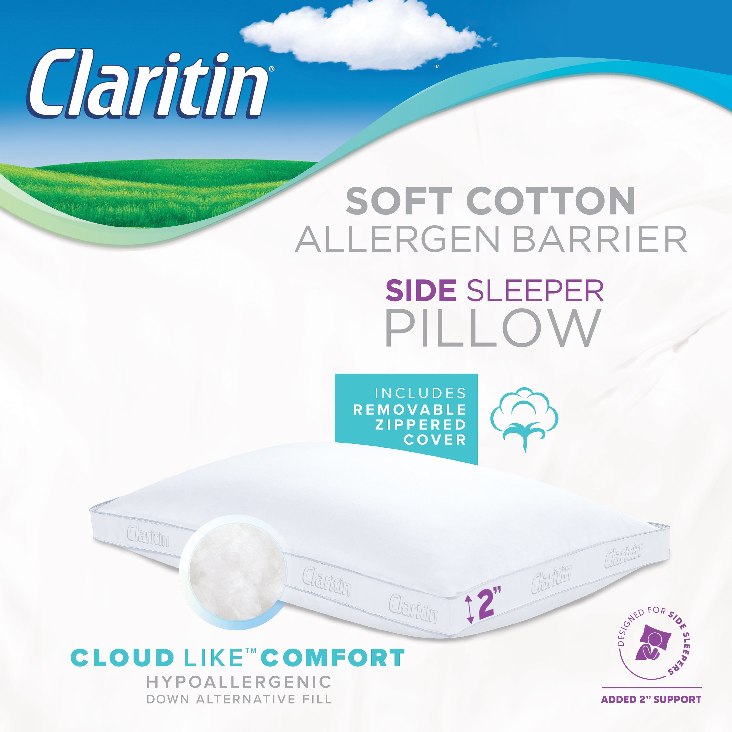 Claritin Standard Queen Side Sleeper Allergen Barrier Pillow