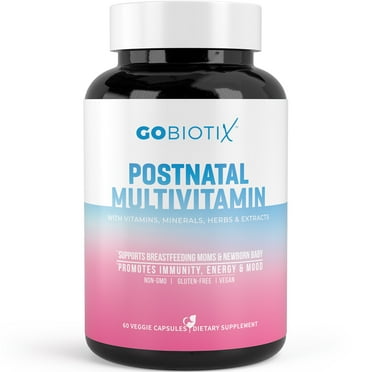 GoBiotix Organic Postpartum Supplement for Moms, Postnatal Vitamin for Energy & Lactation, 60 Caps