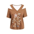 thumbnail image 4 of Guluxicc Women's Cold Shoulder Shirts Short Sleeve V Neck Graphic Tops for Summer Casual Outfits, 4 of 5