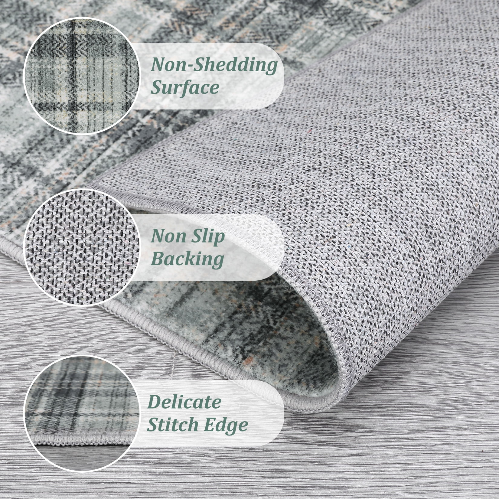 HOMERRY Runner Rug 2' x 8' Washable Plaid Geometric Hallway Runner Carpet, Green