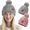 D-Pink and Gray, variant on Loritta 2 Packs Womens Satin Silk Lined Beanie Knit Hat Woman Winter Hat with Pom Black and Khaki