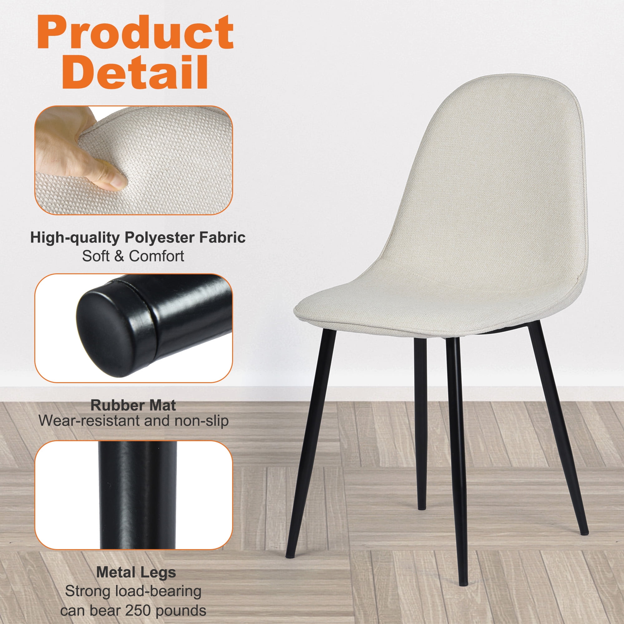 Homy Casa Set of 4 Dining Chairs Modern Upholstered Side Chairs with Ergonomic Curved Back and Sturdy Metal Legs for Kitchen Dining Room and Living Room