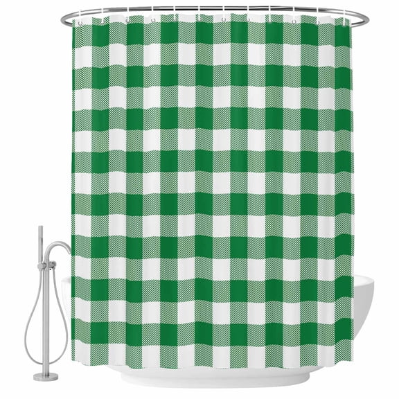 Green Buffalo Check Plaid Fabric Shower Curtain Farmhouse Style Washable Shower Curtains for Bathroom, Waterproof Bath Curtain with Hooks Home Decor 36x72in