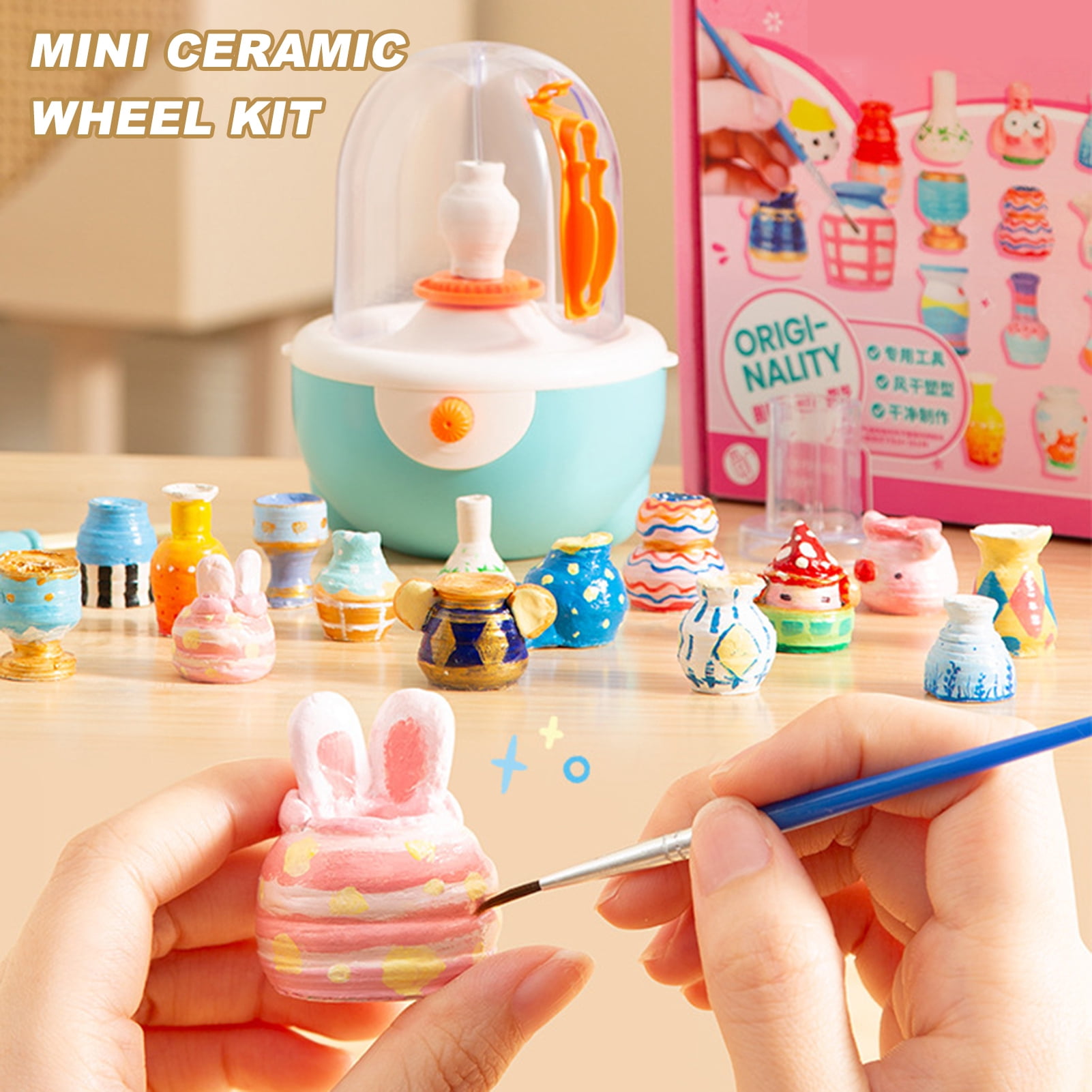 Trendix Mini Ceramic Wheel Kit, Electric DIY Clay Sculpting Tool, Pottery Wheel Painting Kit Arts and Crafts for Kids