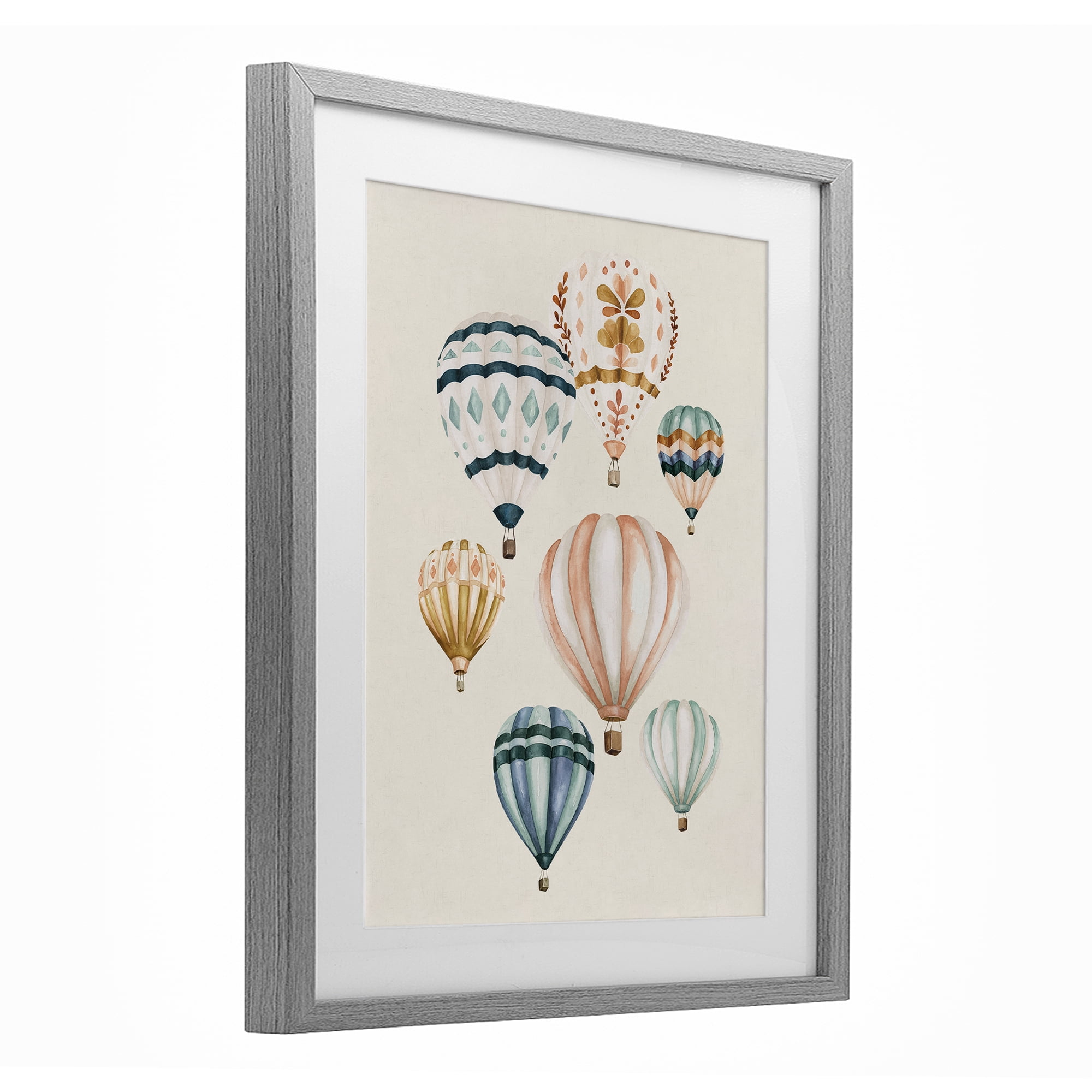 Stupell Industries Wanderlust Hot Air Balloons Gray Framed Print Under Glass, design by Bethany Sandoval