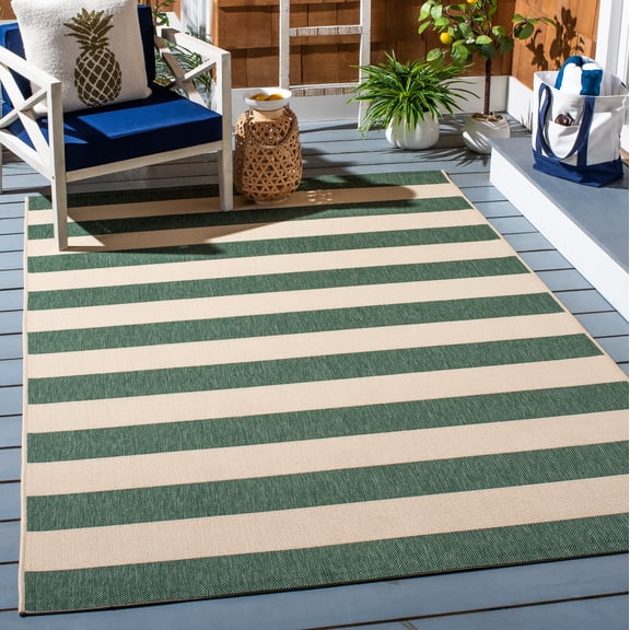 Safavieh Courtyard Ermintrude Striped Indoor/Outdoor Area Rug, Beige/Dark Green, 4' x 5'7"